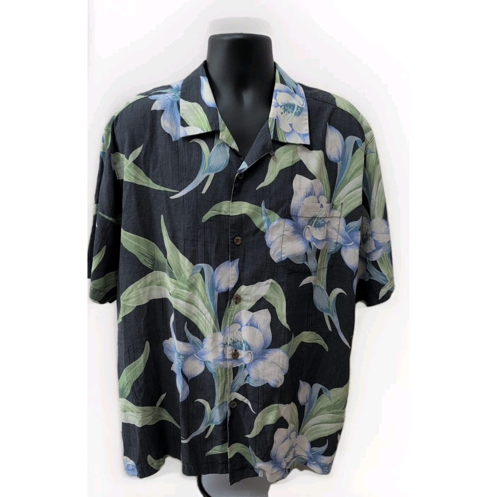 Tommy Bahama Button Up Mens XL Extra Large Gray Blue Green Floral Hawaiian Silk‎ - Picture 2 of 5